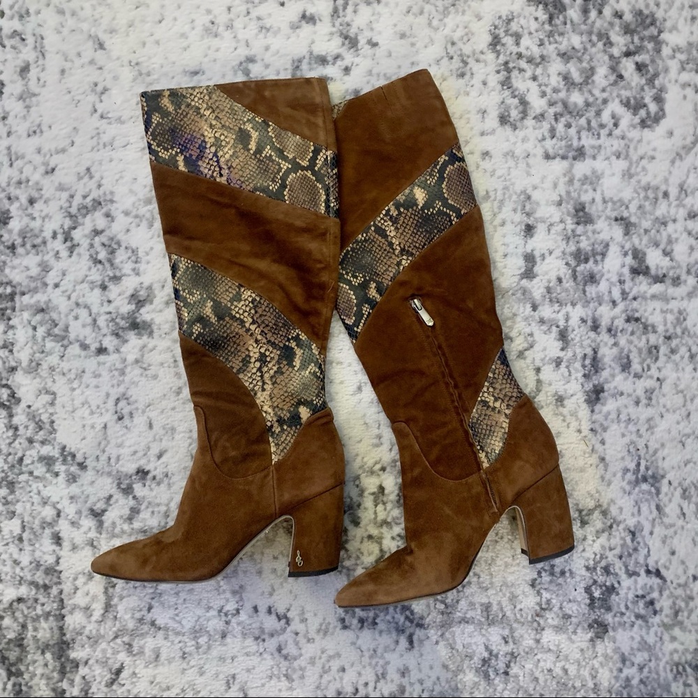 Sam Edelman Hai Snake-Print Leather & Suede Tall Boots